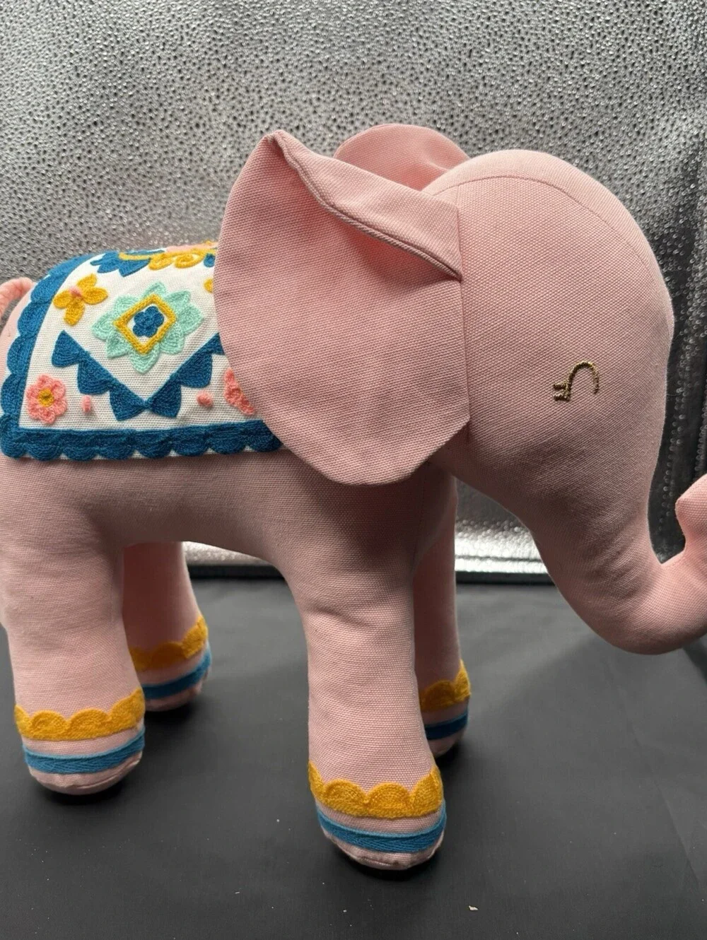 Pillowfort Target Pink Elephant Embroidery Decorative Cotton Pillow 14.5 x 11.5”